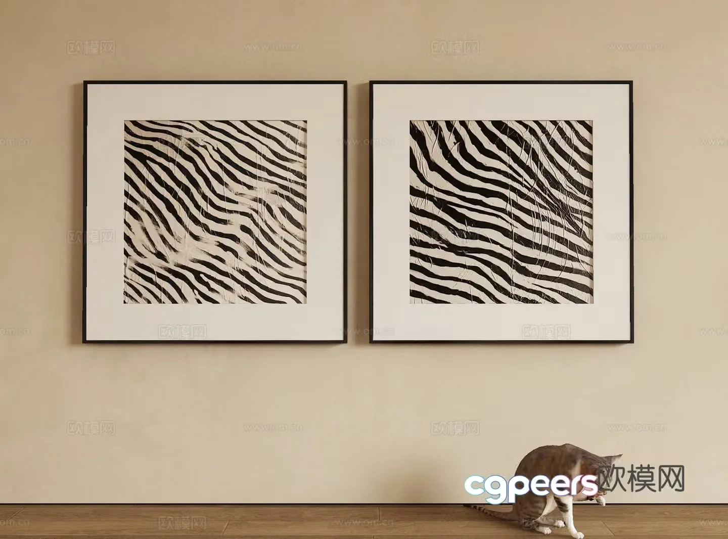 Modern decorative painting black and white painting texture painting 3d model