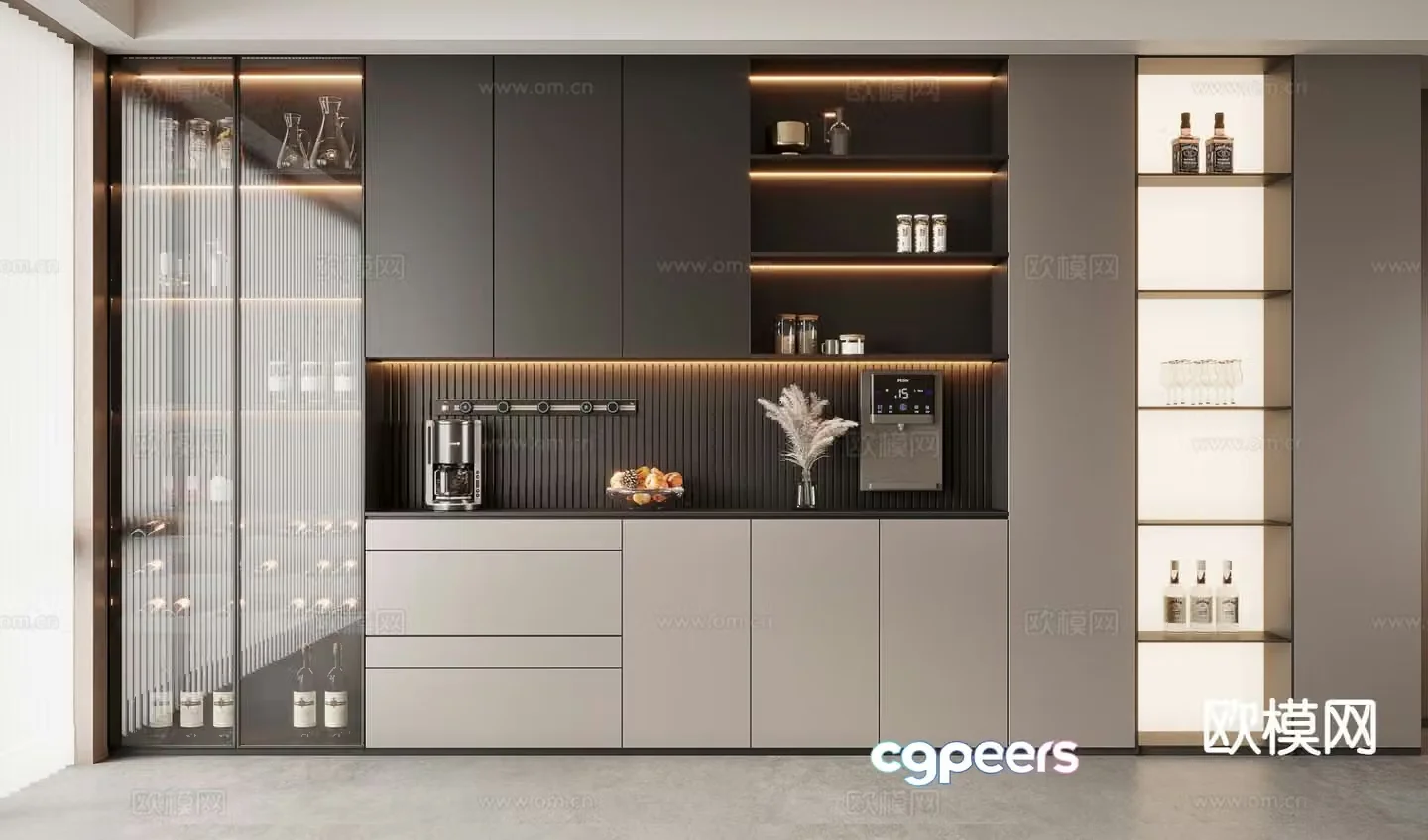 Italian glass wine cabinet 3D model