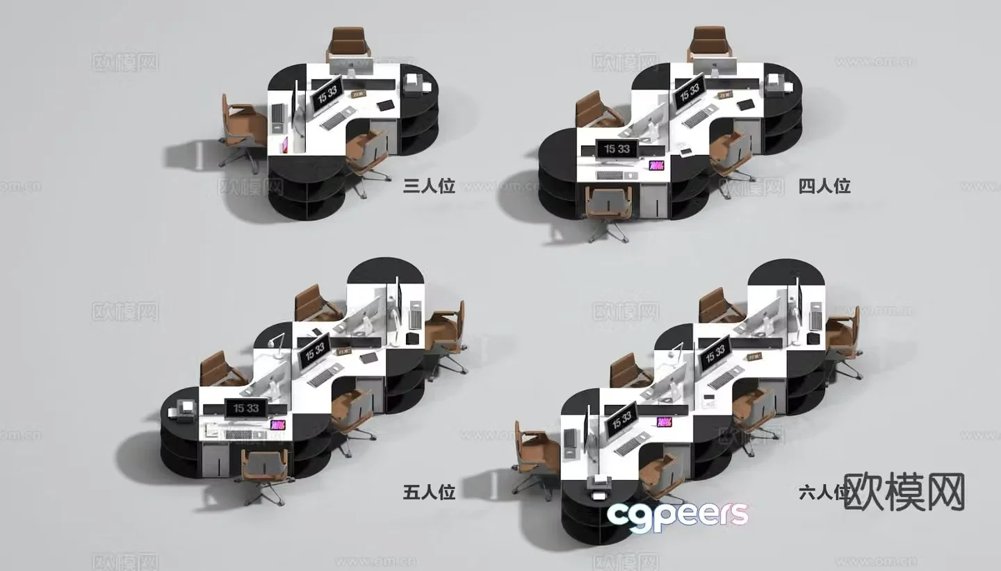 Office desk and chair position work station card position 3d model