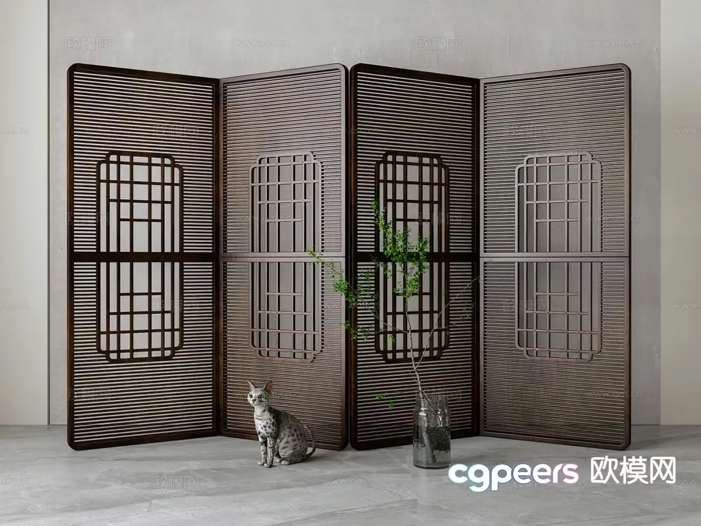 New Chinese style wooden screen folding screen 3d model