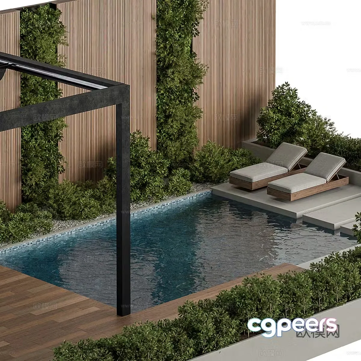 Modern outdoor swimming pool 3D model