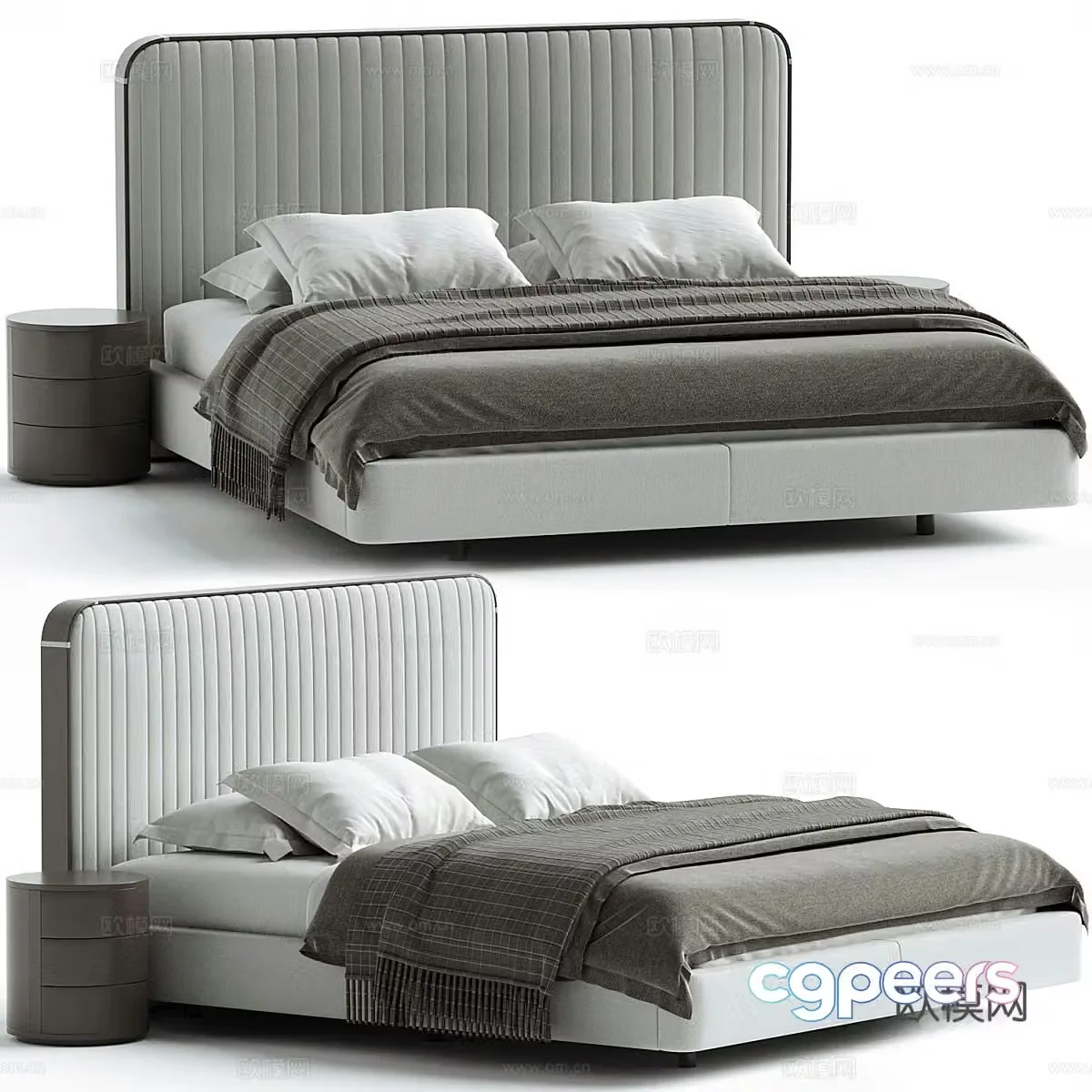 New Chinese style fabric double bed 3D model
