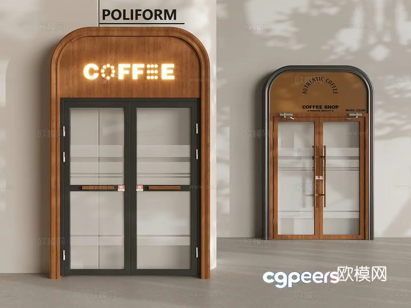 Coffee shop glass double doors medieval style coffee shop double doors 3D model
