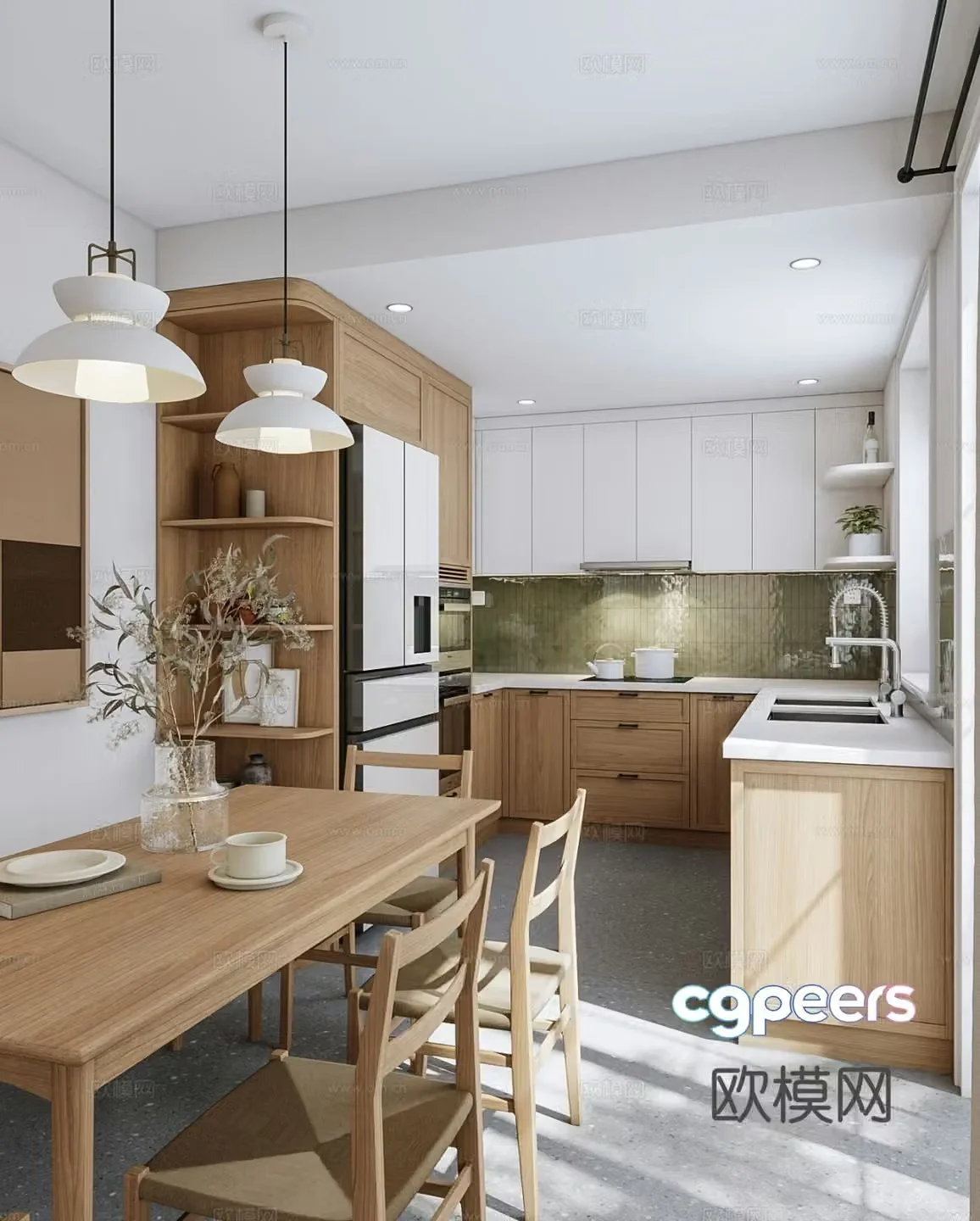Log style restaurant open kitchen 3d model
