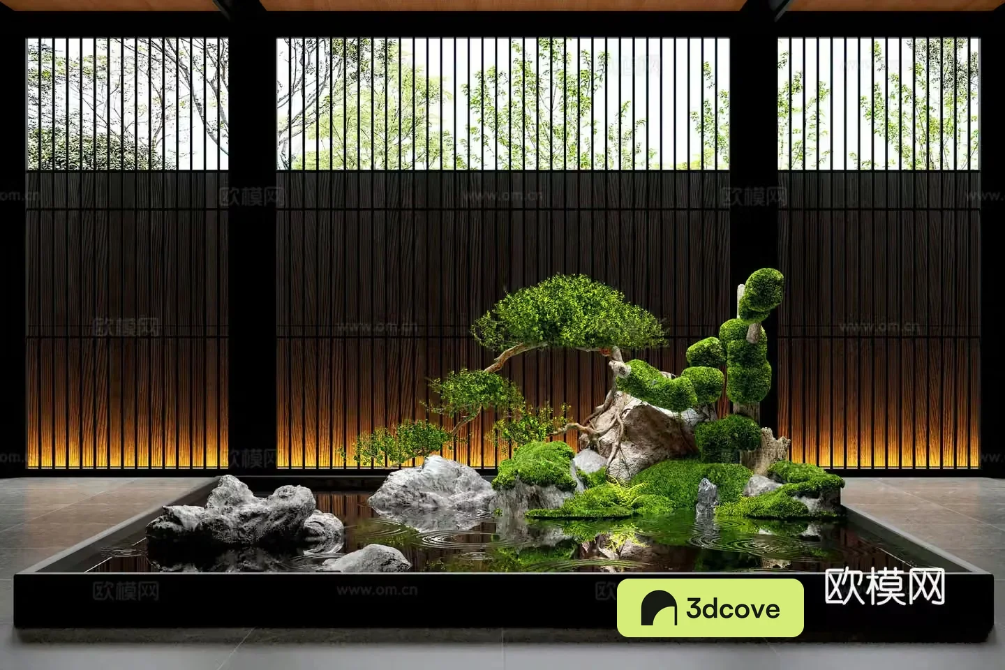 New Chinese-style landscape waterscape moss landscape stone