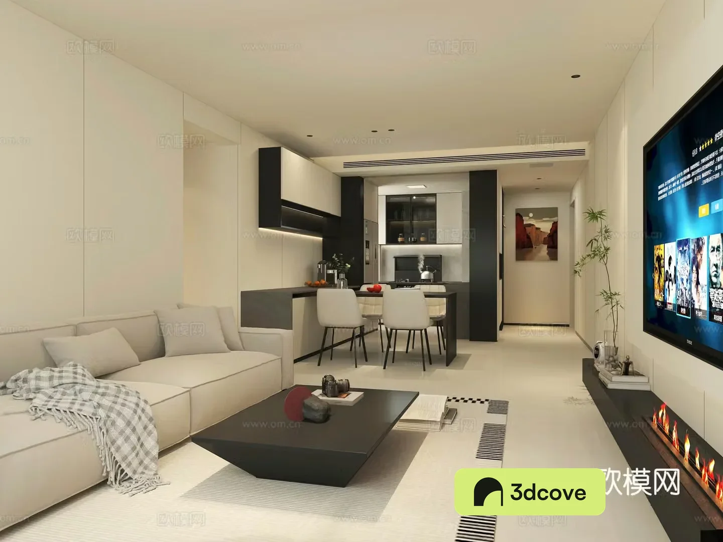 Italian minimalist living and dining room