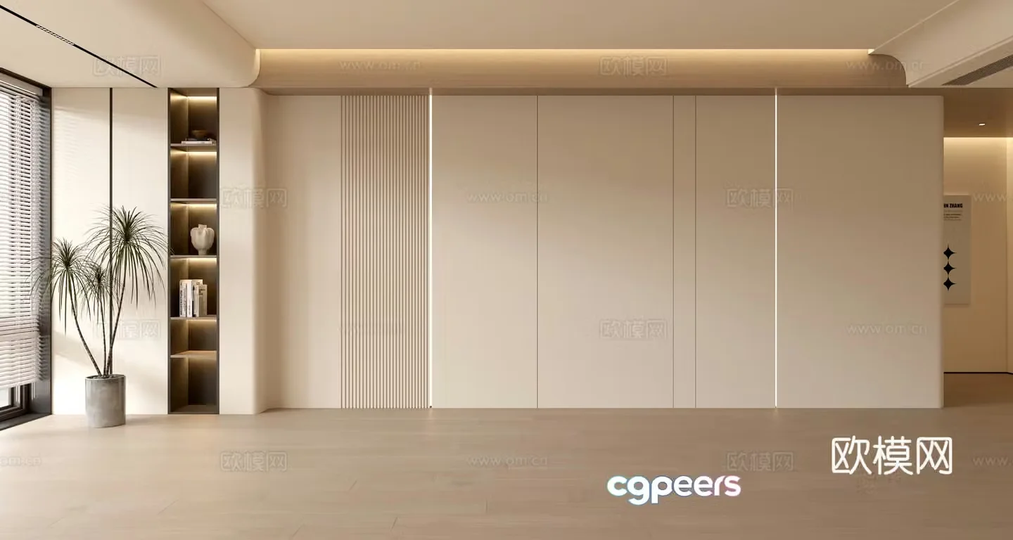 Creamy style sofa background wall 3d model