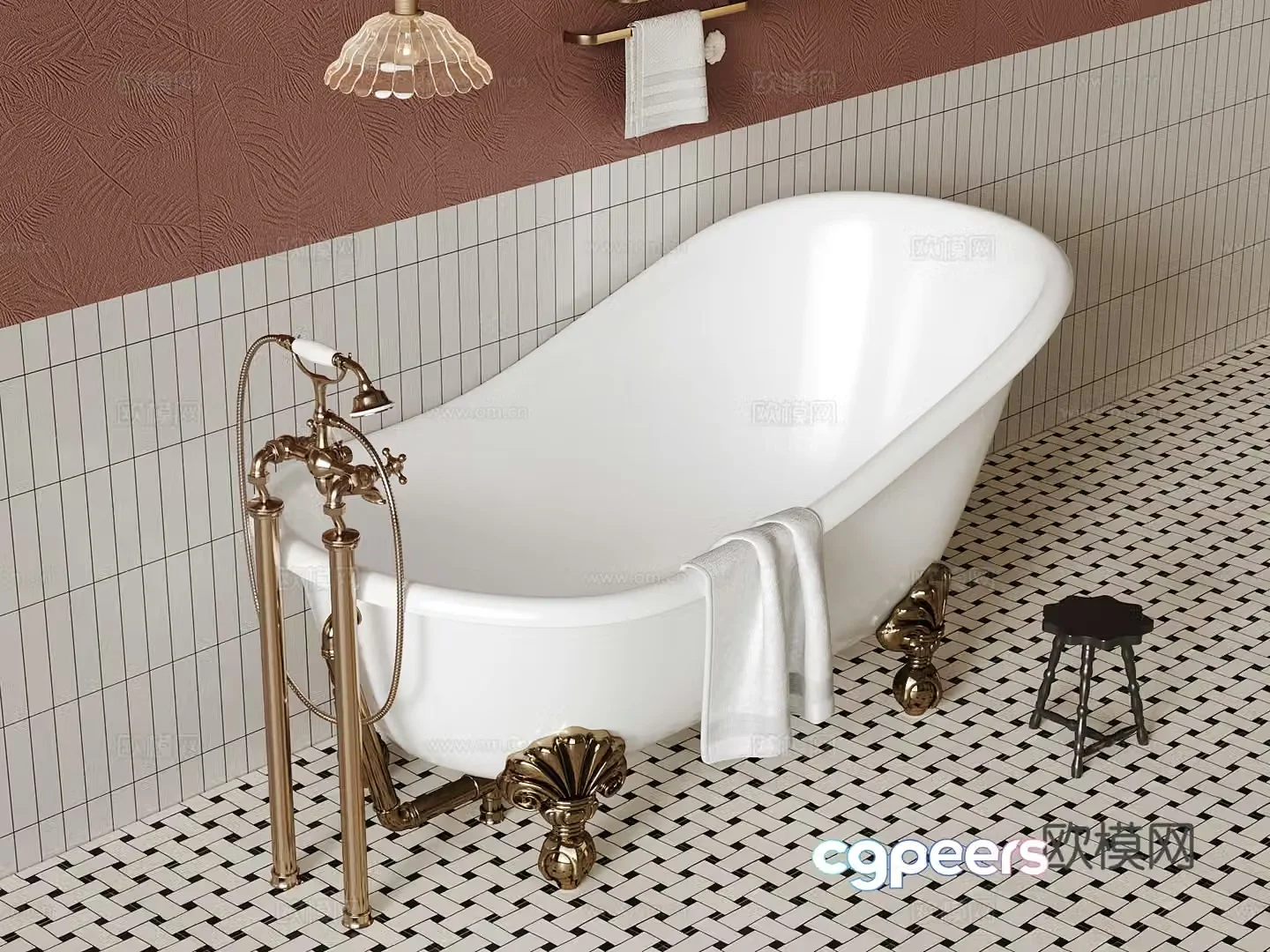 French bathtub Bathroom small piece 3D model