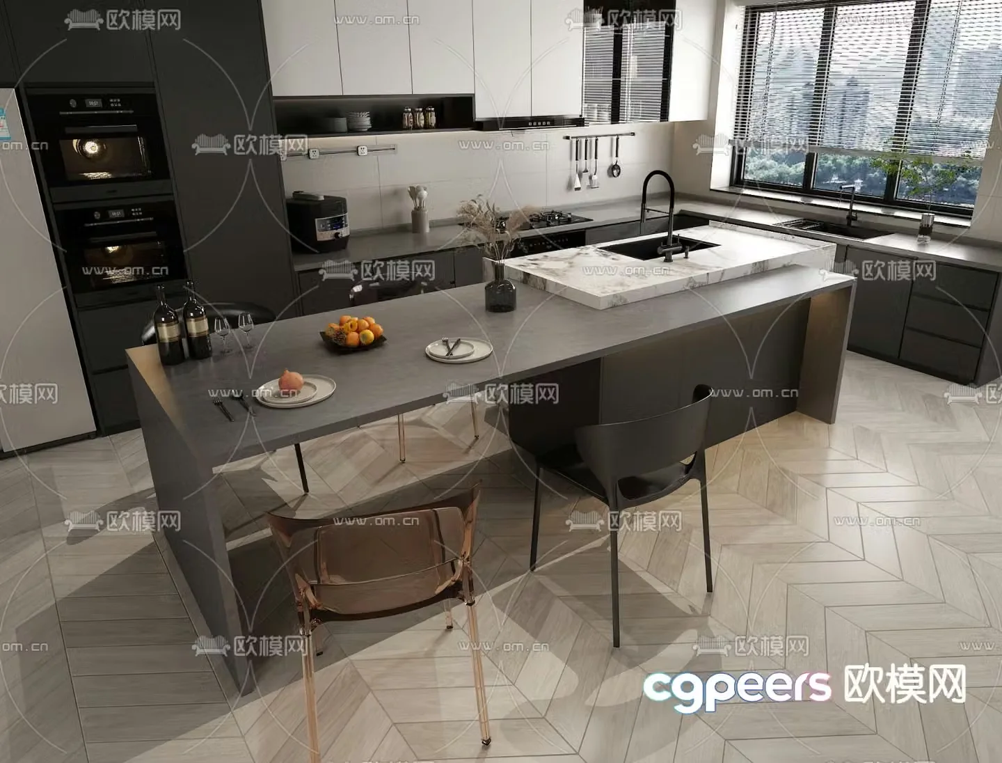 Nakajima dining table and chairs 3d model
