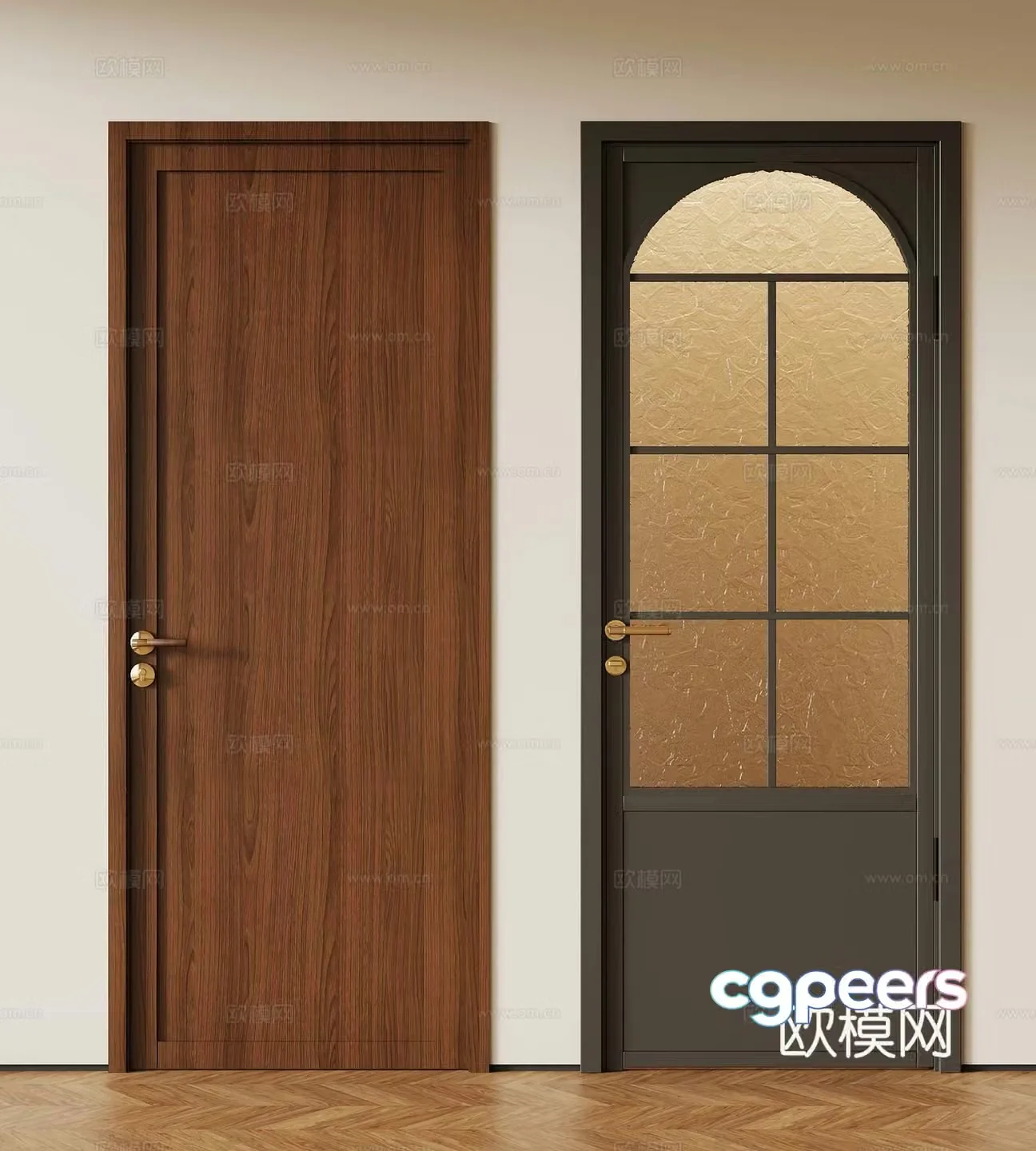 Modern medieval single door retro wooden door glass single door 3D model
