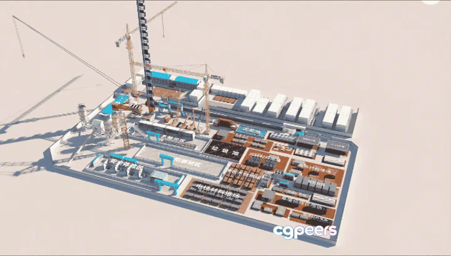 A 3D Rendering Of A Construction Site With Various Equipment And Materials 3D Model – 9964 – VRAY Render
