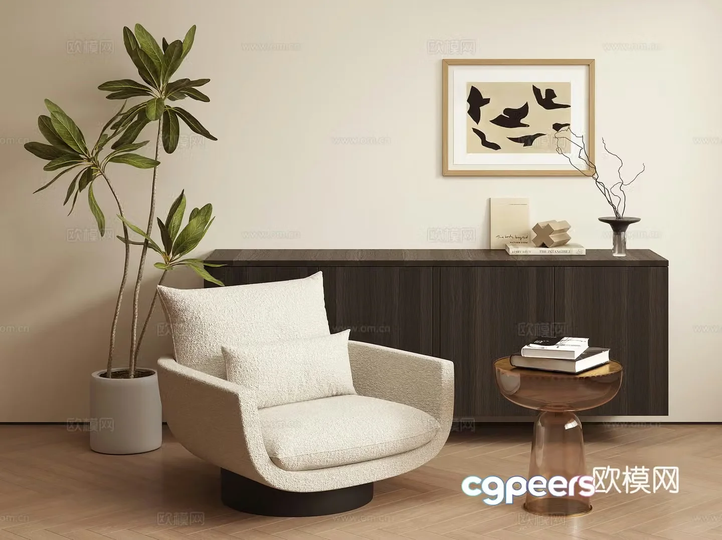 Modern single sofa casual sofa acrylic side table with handrails 3D model
