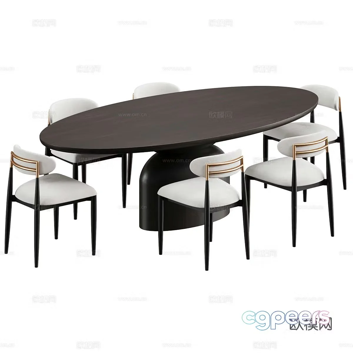 Modern Italian light luxury oval dining table and chair 3D model