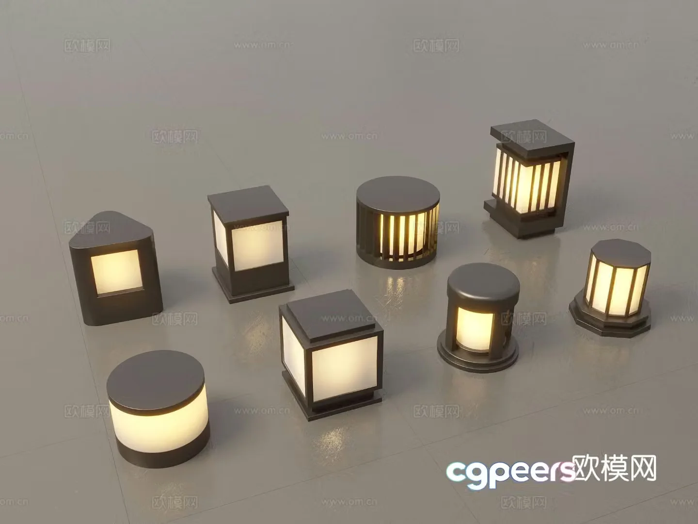 New Chinese-style landscape lights lawn lights garden lights outdoor light combination 3D model