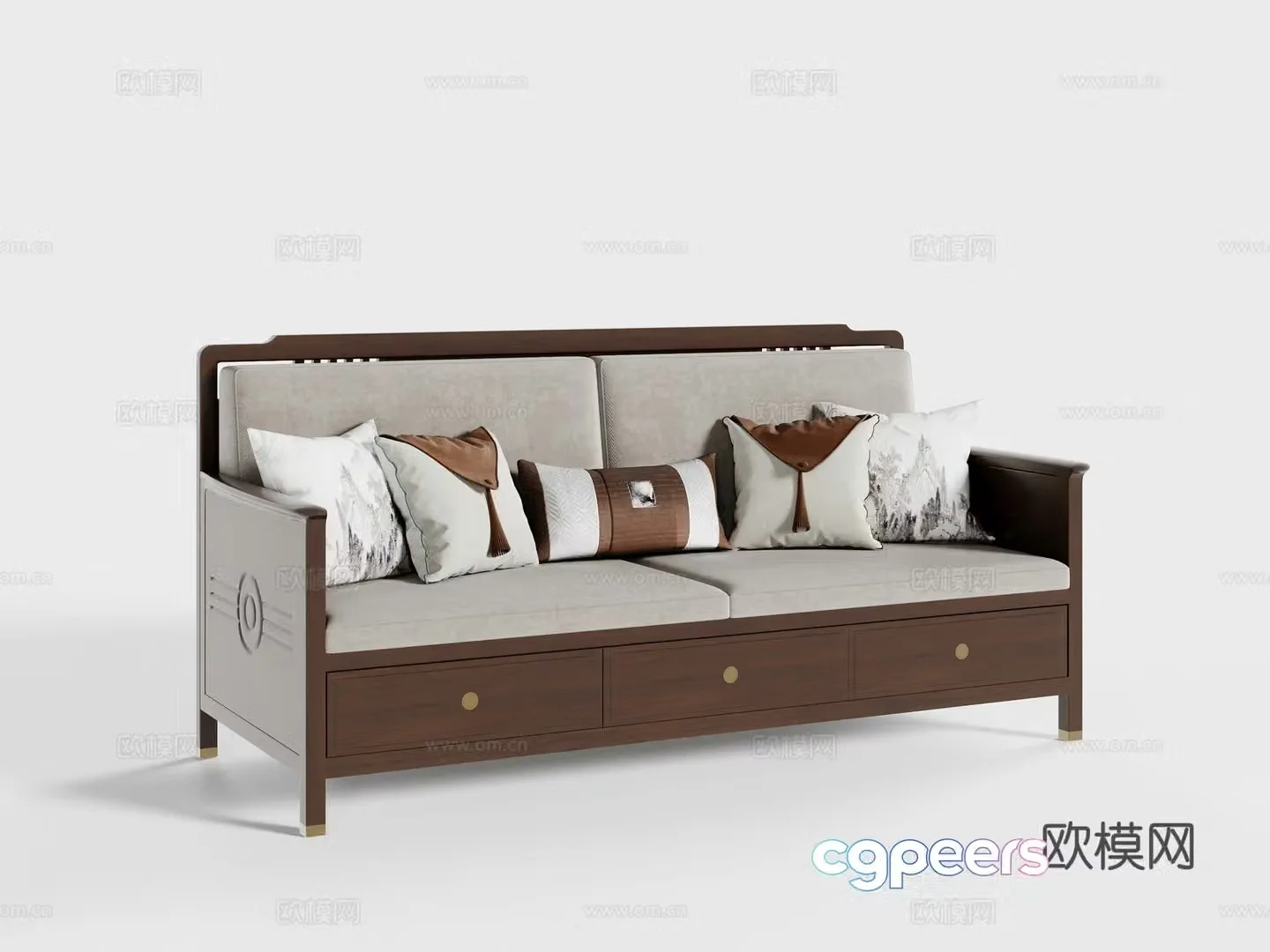 New Chinese three-person sofa 3D model