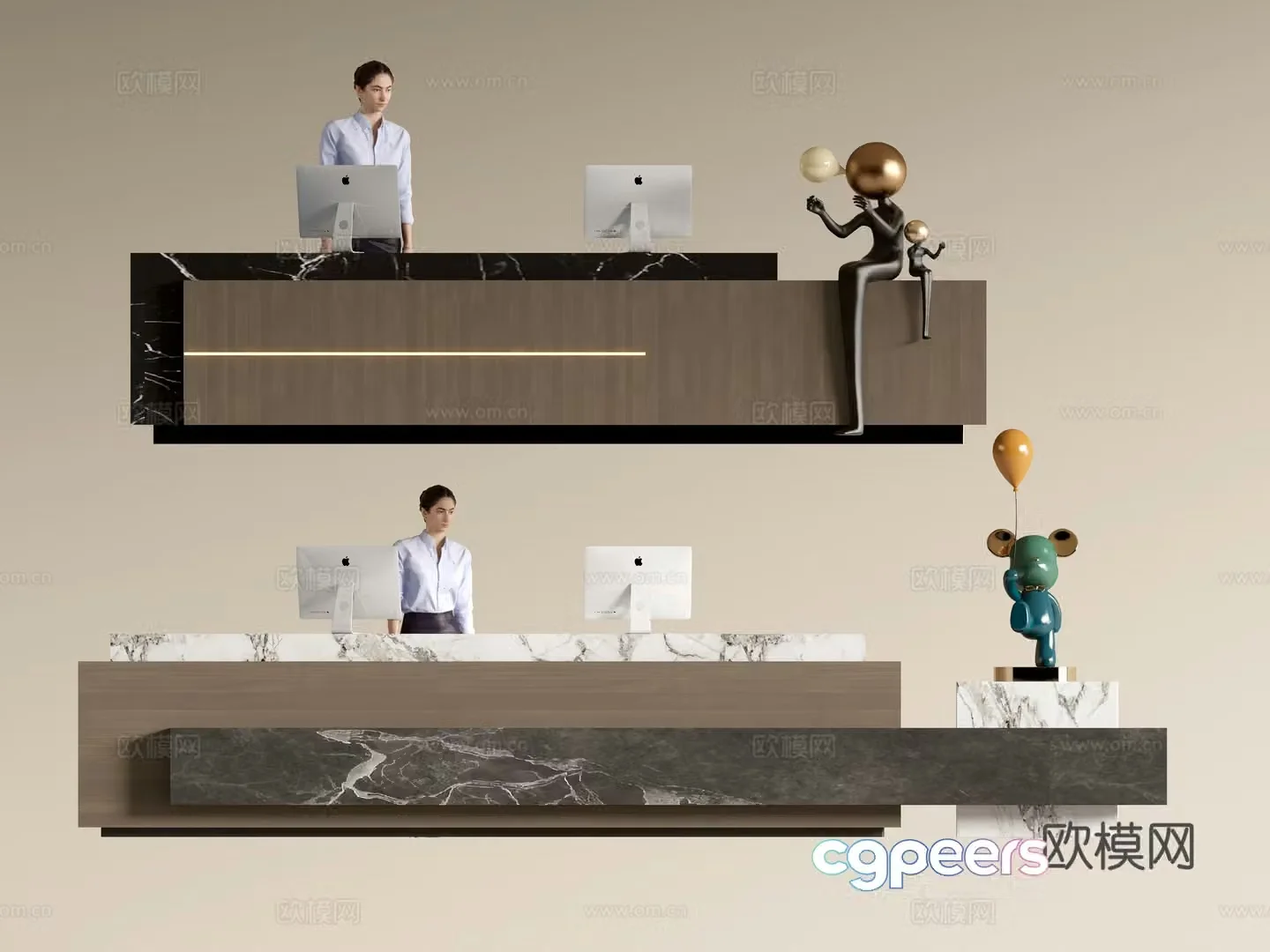 Modern company front desk reception desk service desk 3d model