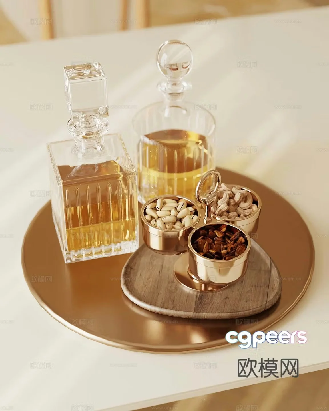 Modern tray Wine and food 3d model