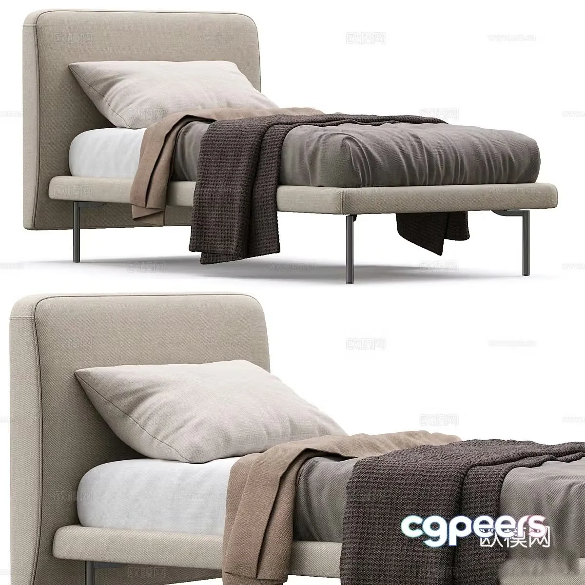 Modern fabric single bed 3D model