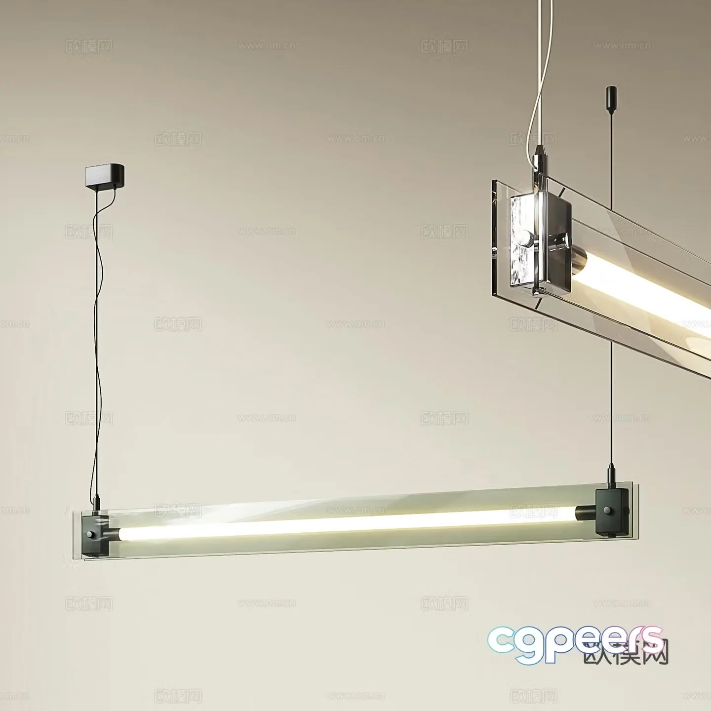Modern restaurant glass chandeliers minimalist one-line strip chandeliers bar simple chandeliers office strip 3D model