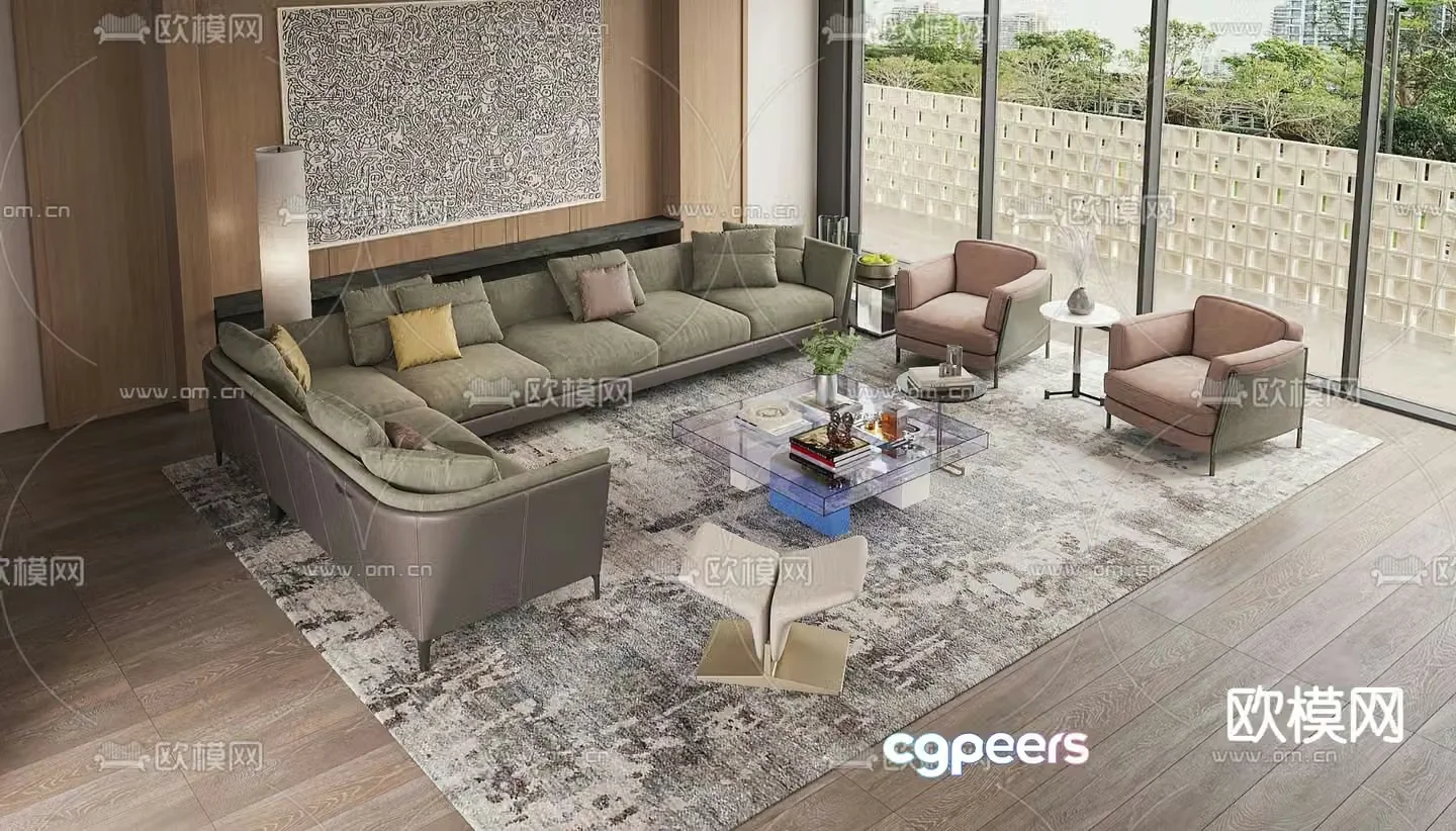 Poliform matcha green corner sectional sofa 3d model