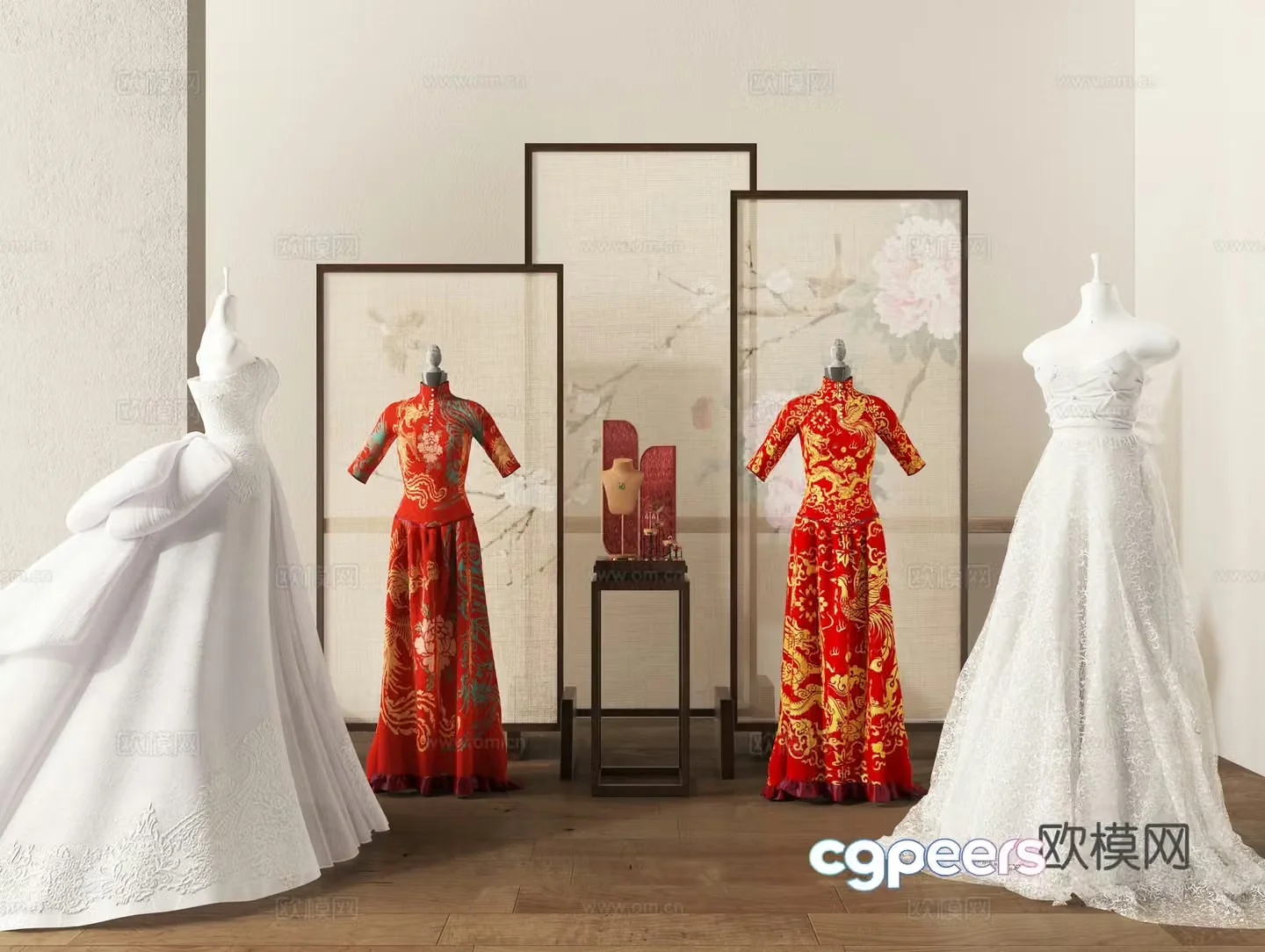 Wedding dress Xiuhe Cheongsam Skirt Clothes Wedding Photography 3D Model