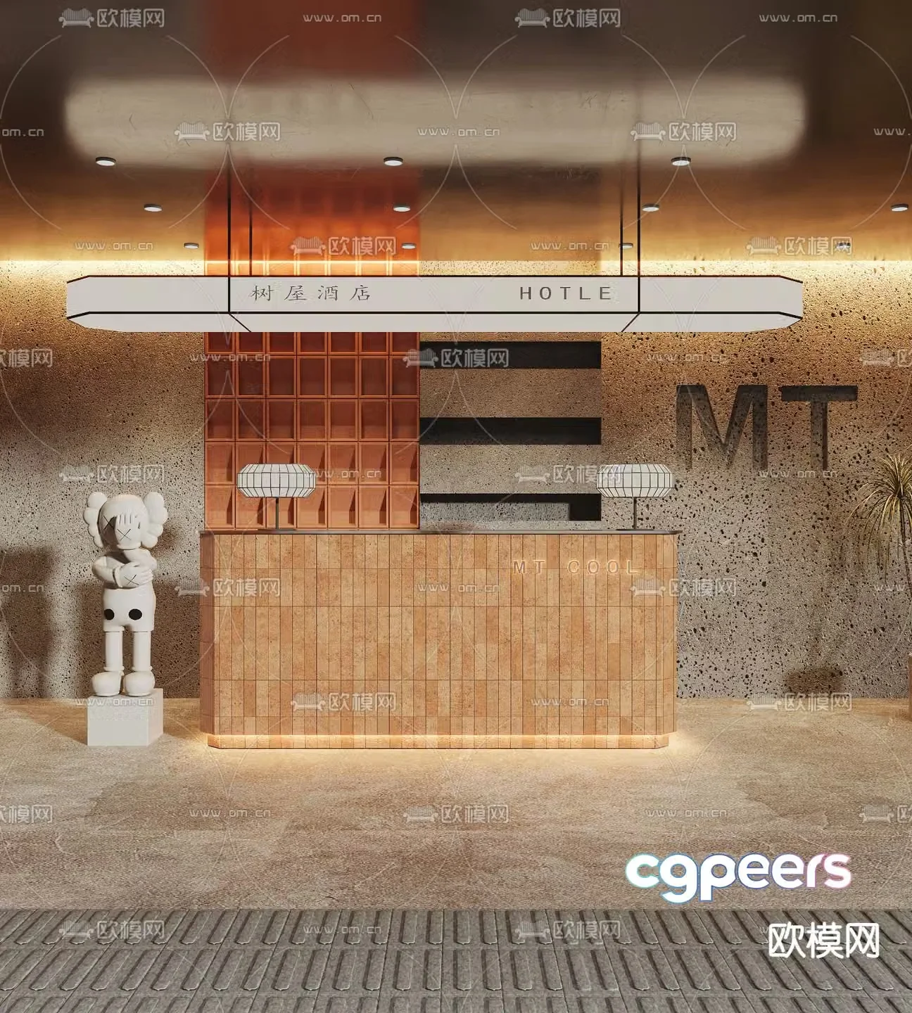 Hotel front desk reception desk cashier 3d model
