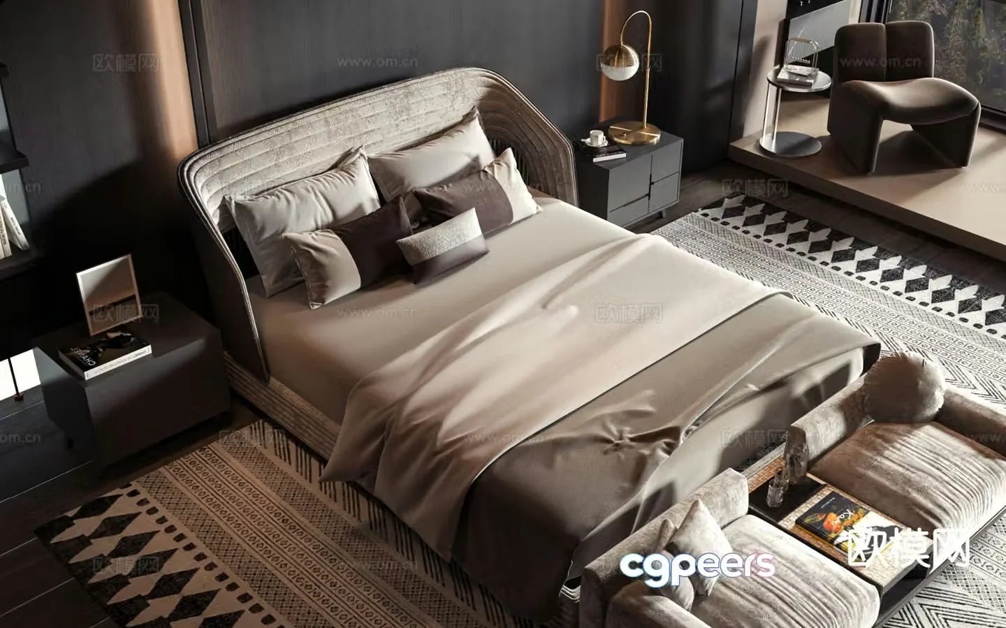 Modern double bed 3d model