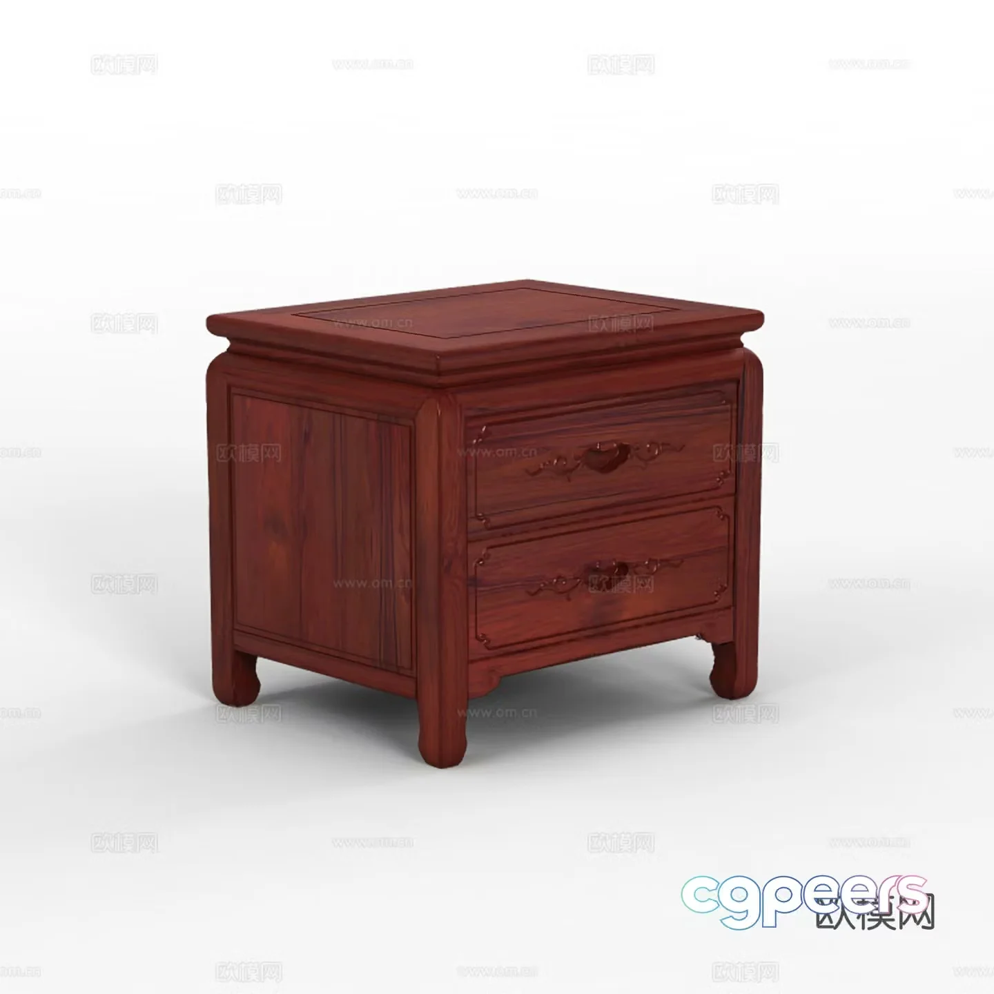 Chinese style bedside table carved cabinet door solid wood mahogany 3D model