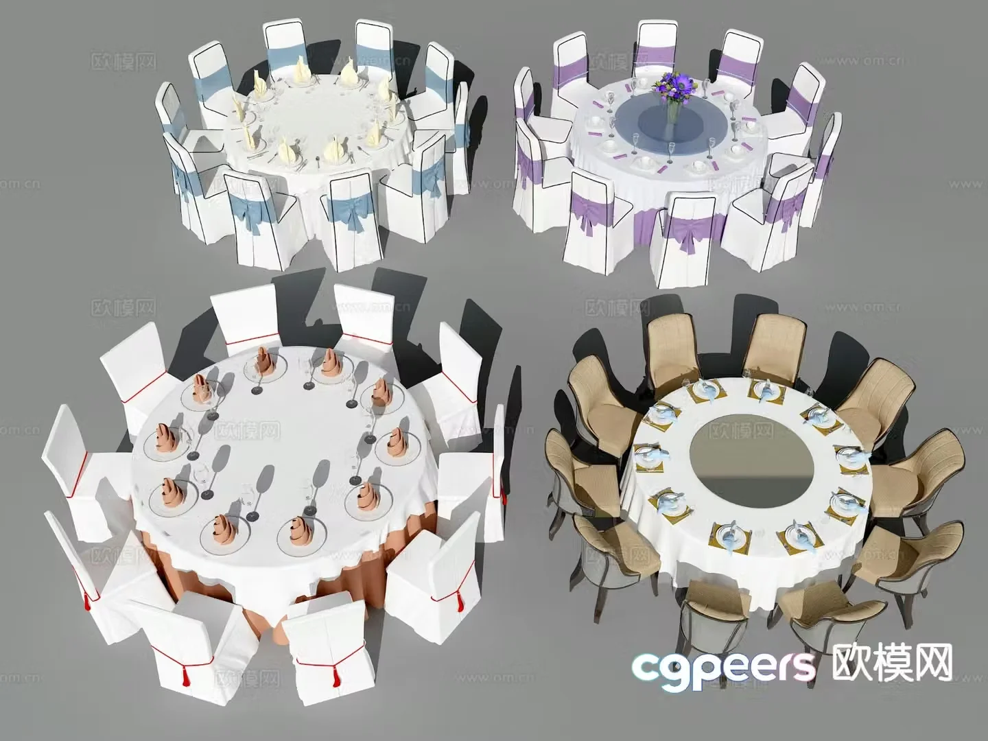 New Chinese style dining table and chairs large round table 3D model