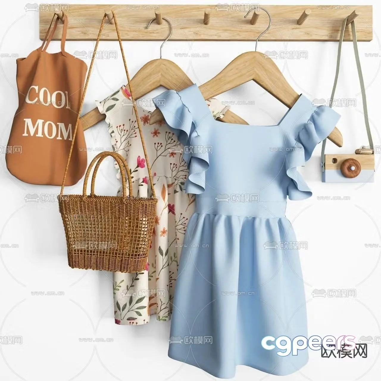 Children’s clothes and hats clothes rail 3D model