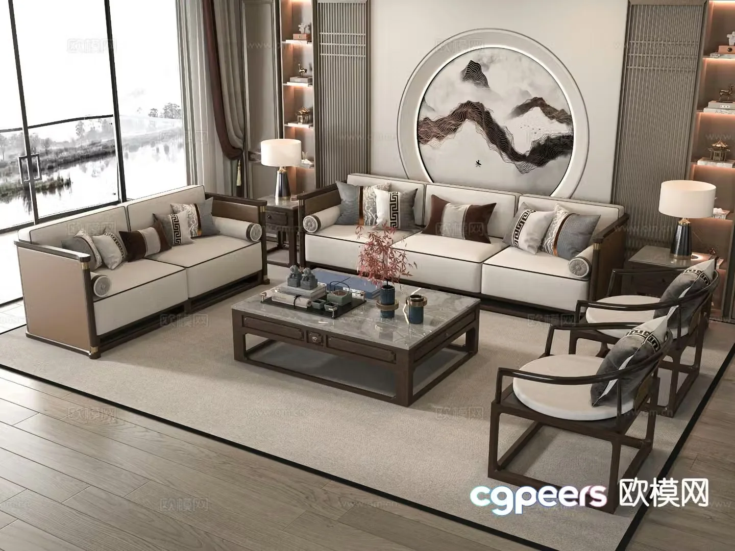 New Chinese style modular sofa 3d model
