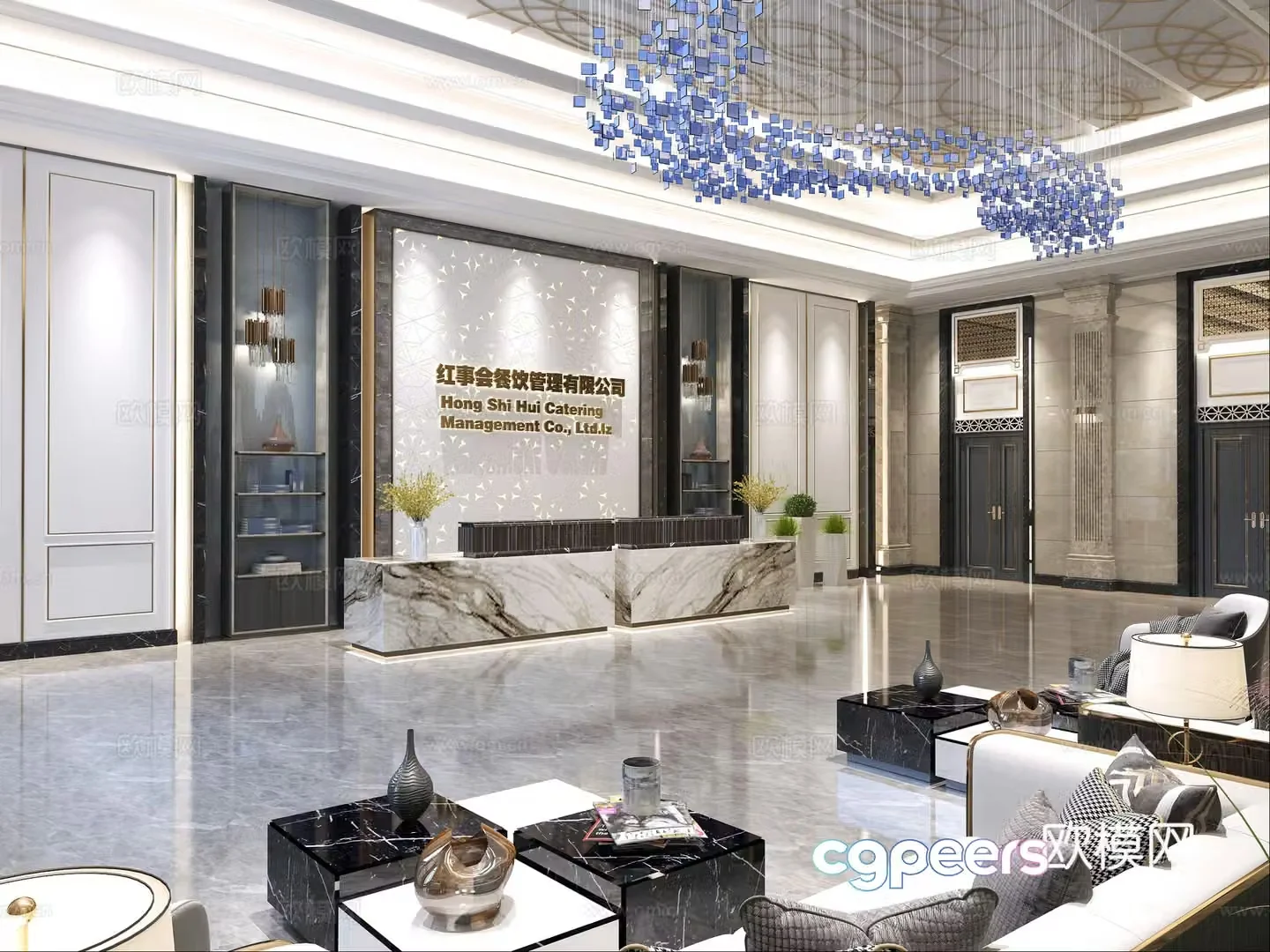 Jianou Hotel Front Desk Reception Desk Hall 3D Model