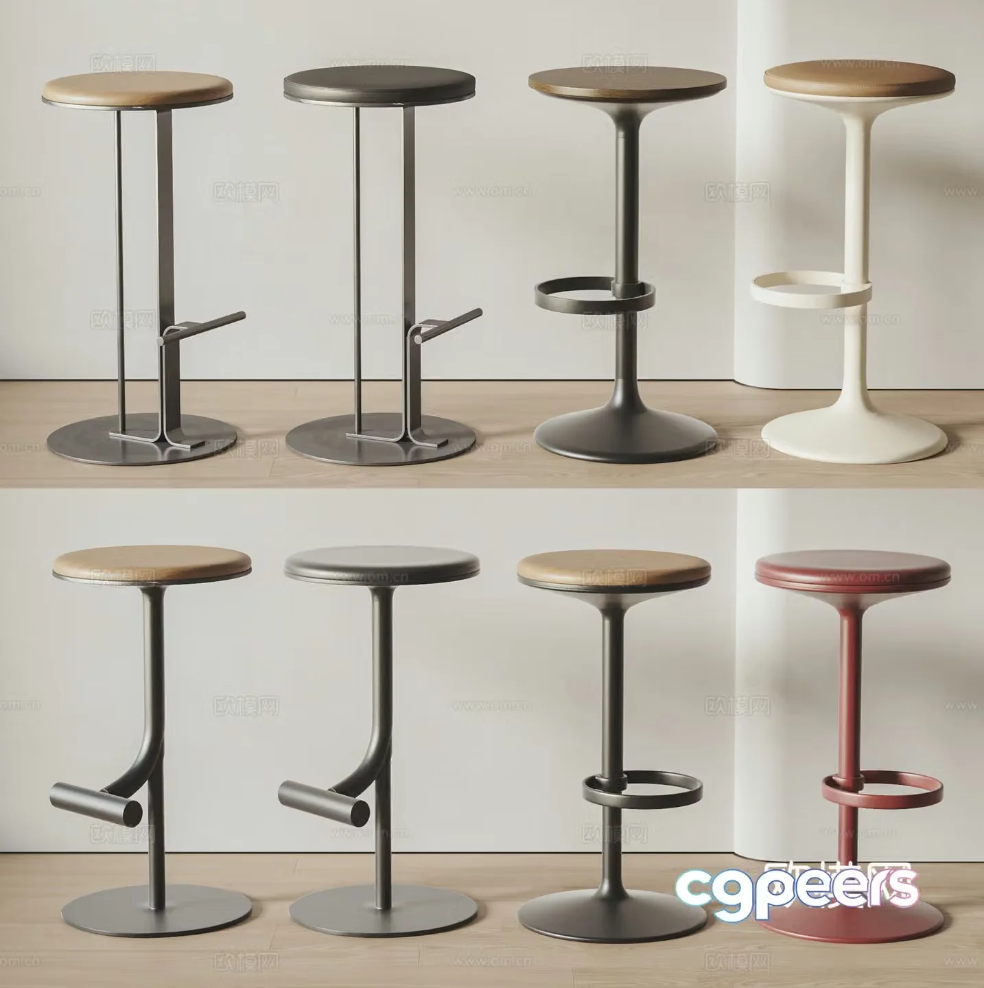 Modern bar chair combination Nordic bar chair industrial style bar chair iron bar chair solid wood bar chair bar stool 3D model