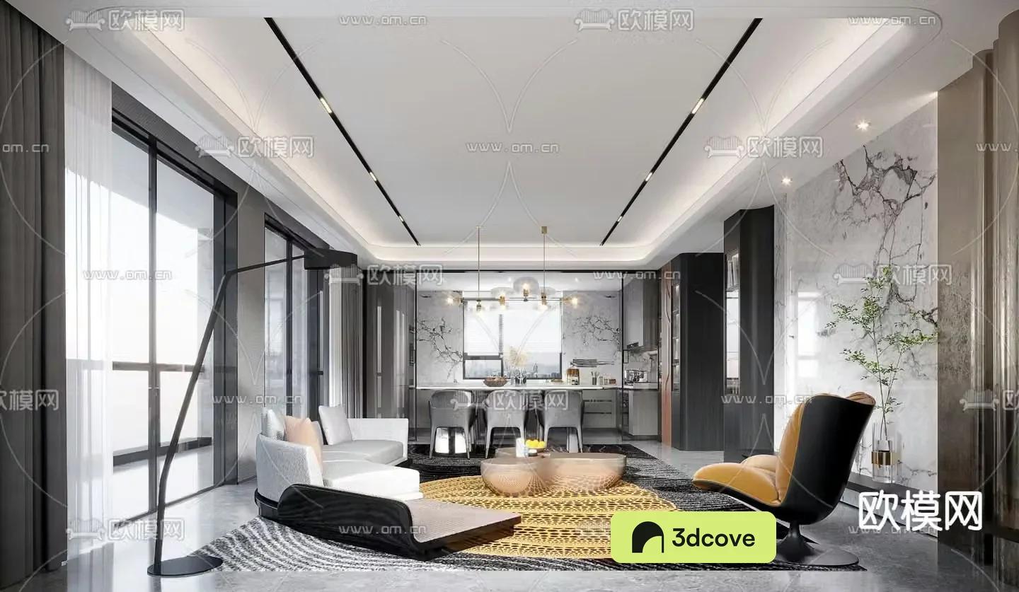 Modern living and dining room