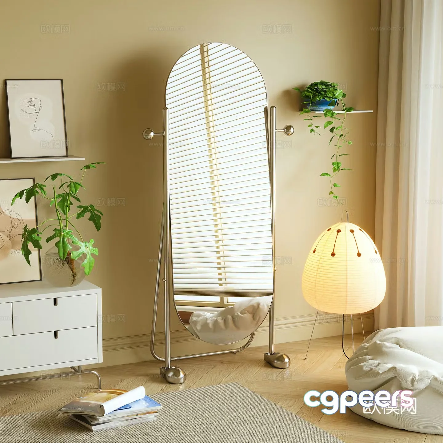 Modern floor-standing mirror full-body mirror 3D model