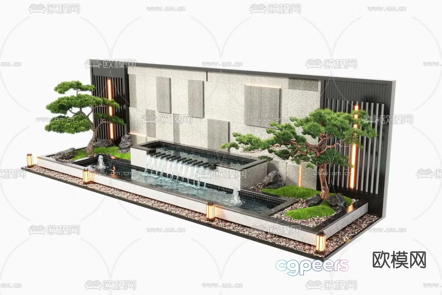 New Chinese style landscape wall fountain pool plunge pool sketch 3D model