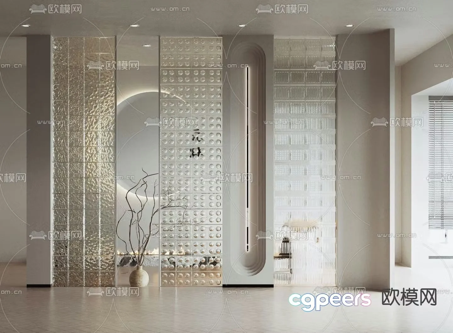 Glass brick partition entrance partition 3D model