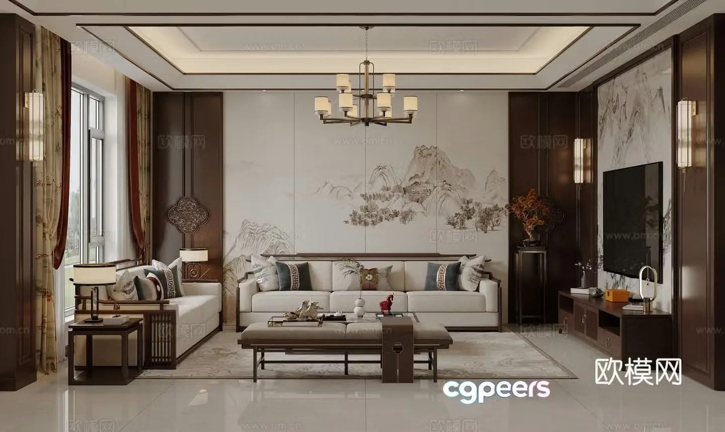 New Chinese style living room shrine 3d model