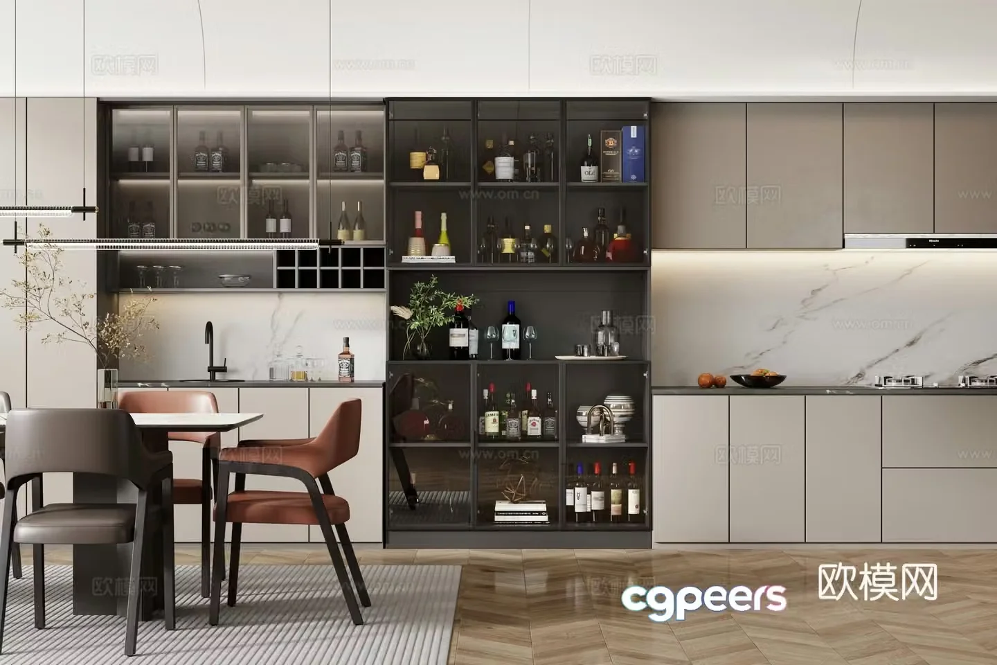 Modern restaurant wine cabinet dining table and chair wine cabinet decoration bar cabinet 3d model