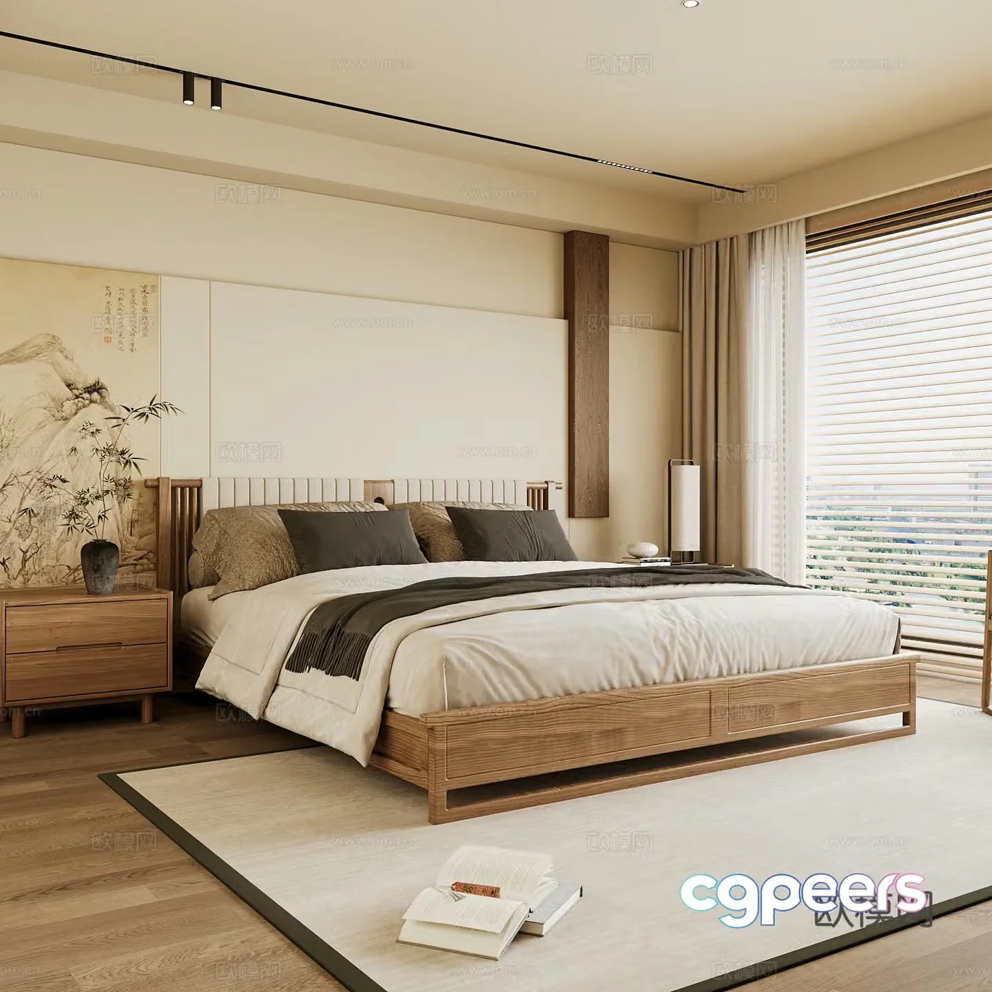 New Chinese style home bedroom Song family aesthetic bedroom Song style bedroom New Chinese style double bed New Chinese 3D model
