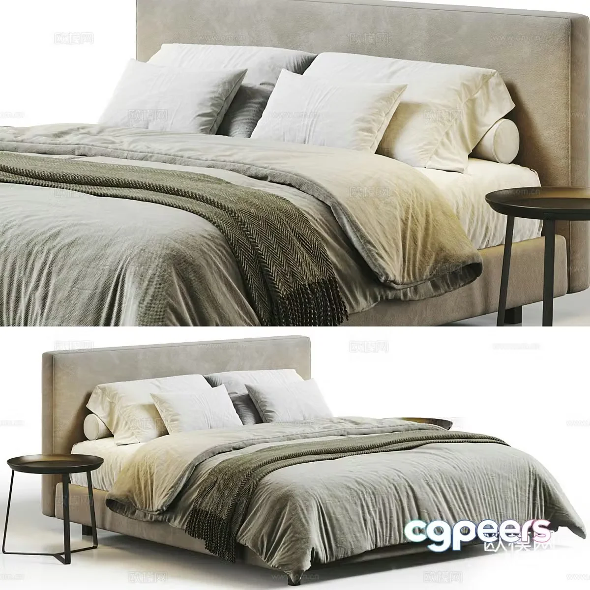 Modern Italian fabric double bed 3D model