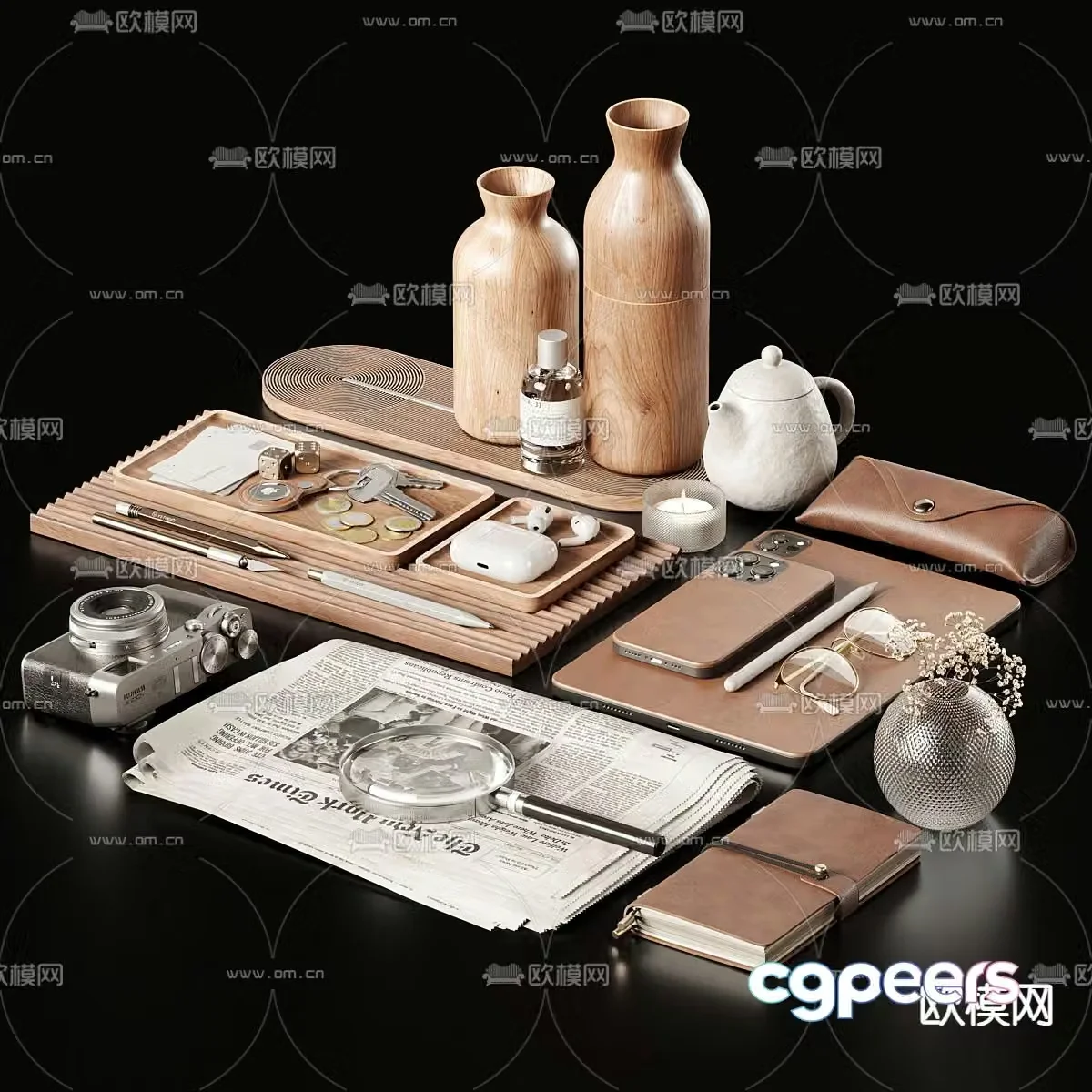 Office supplies notebook mobile phone camera stationery 3d model