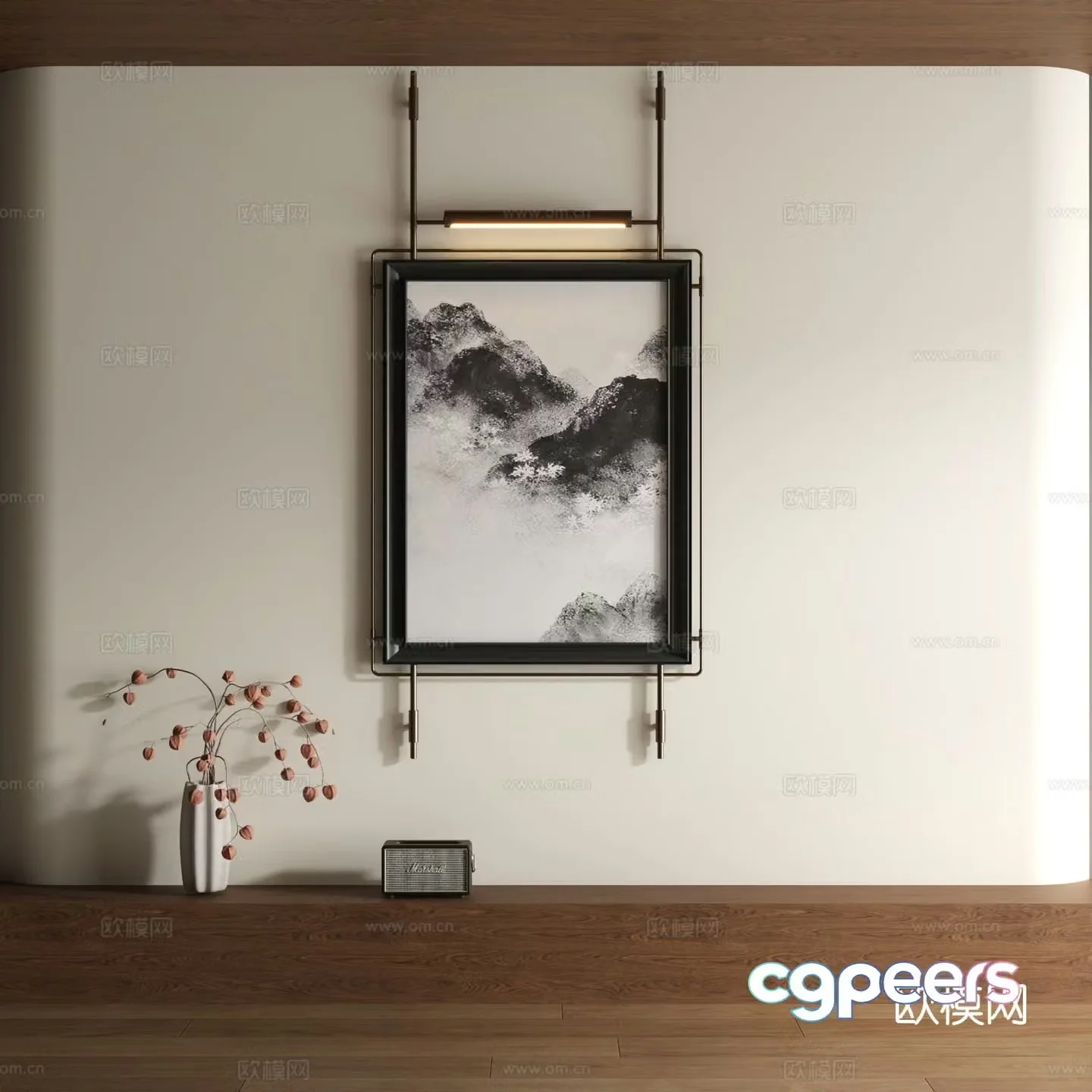 New Chinese style ink painting decorative painting 3D model