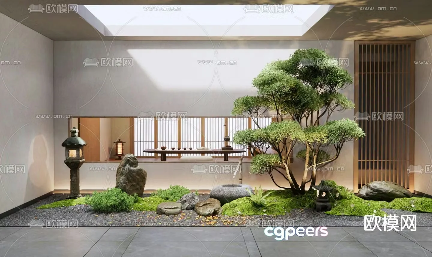 Japanese dry landscape plant landscaping 3D model