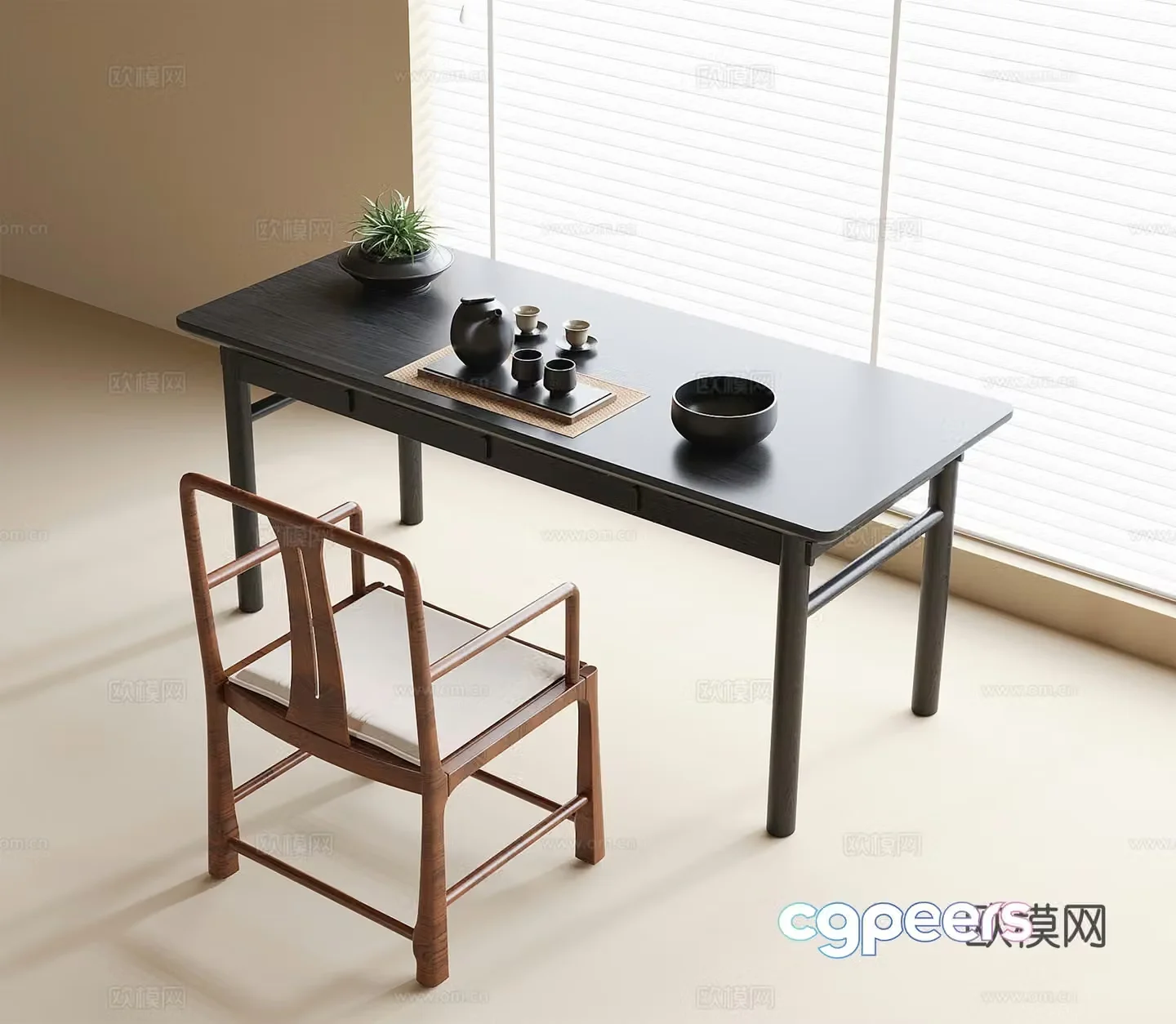 Modern tea table and chair combination desk and chair tea chair 3d model
