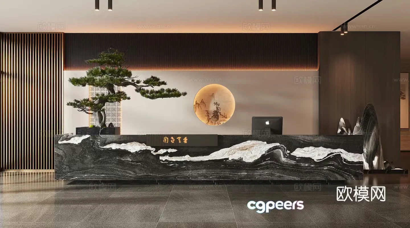 New Chinese style front lobby 3D model