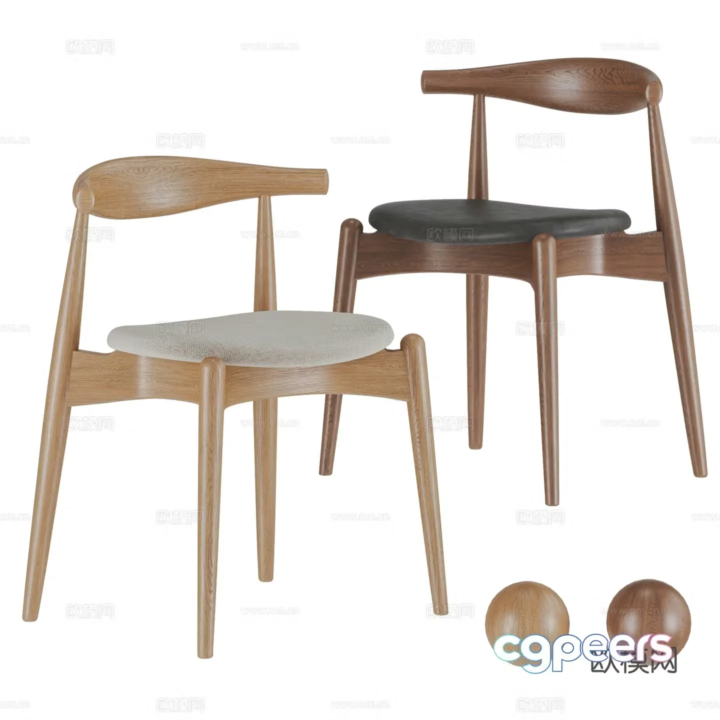 Modern New Chinese Style Nordic Log Style Dining Chair Single Chair Wooden Chair Leather Chair Cloth Chair 3D Model