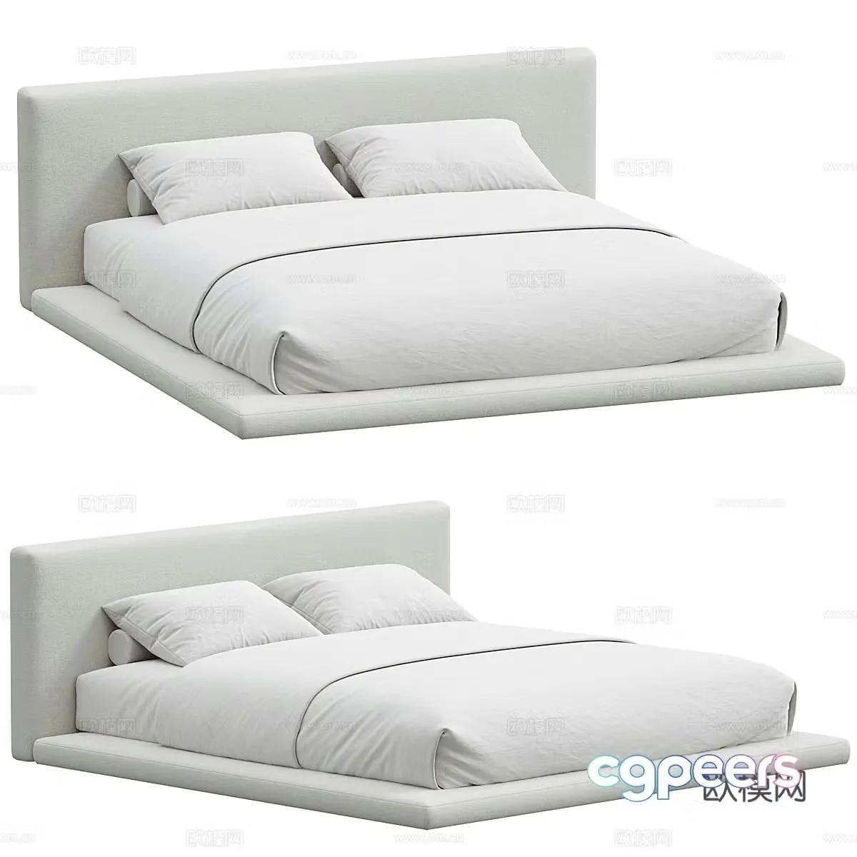 Modern Italian minimalist fabric double bed 3D model