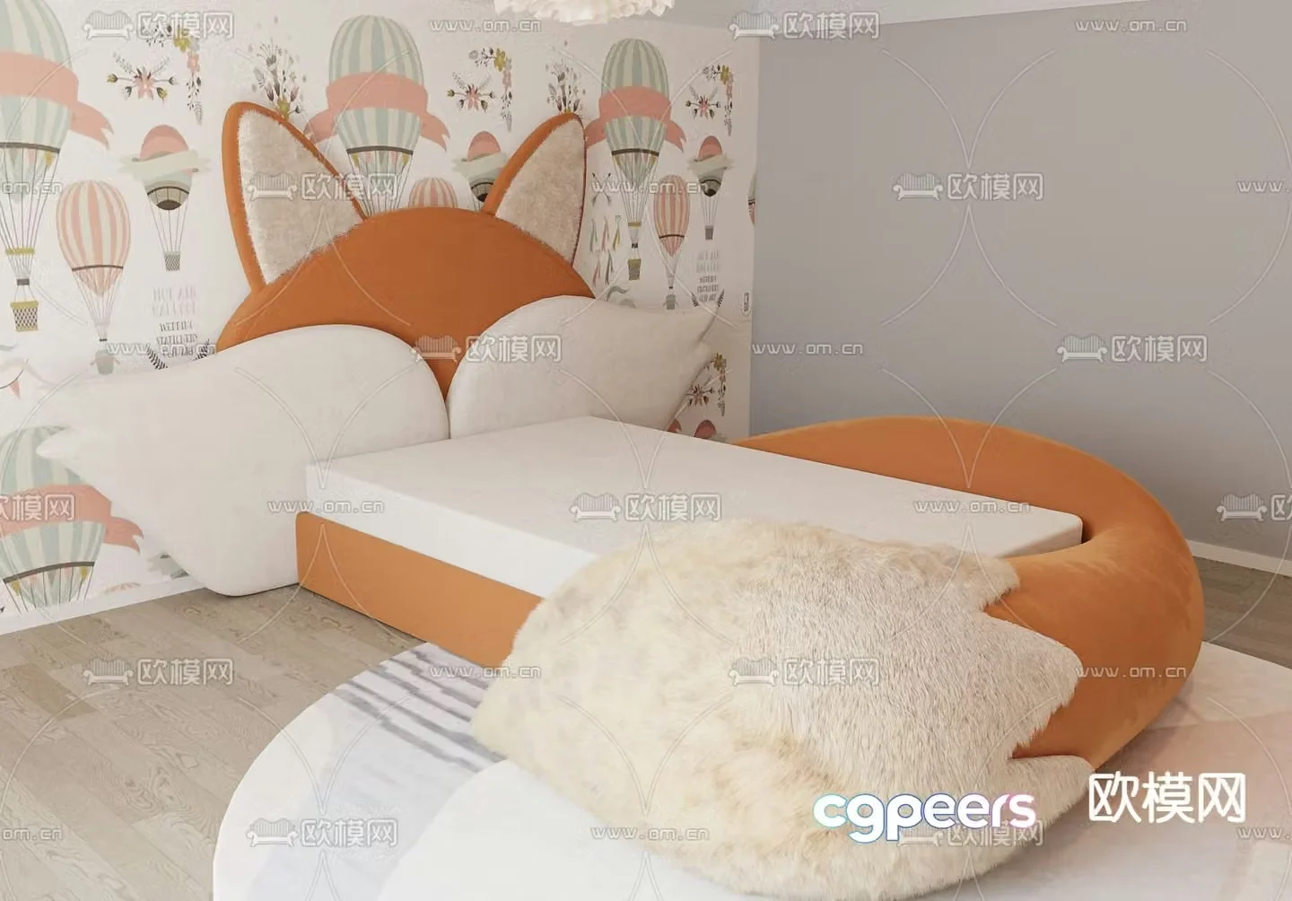 Modern fox children’s bed 3d model