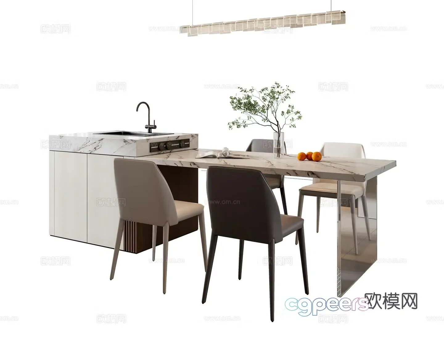 Modern dining table and chair combination 3D model